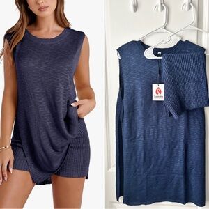 SeekMe Blue Knit Two-Piece Set – Tunic Top & Shorts (Size M, NWT) 🫧